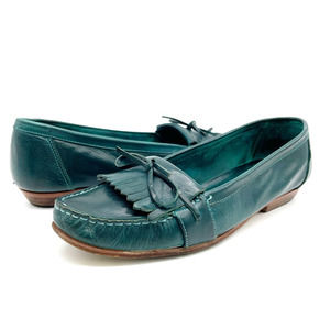 Vintage Bally Womens Roberta Kilty Slip On Loafer Shoe Deep Teal Leather Size 7
